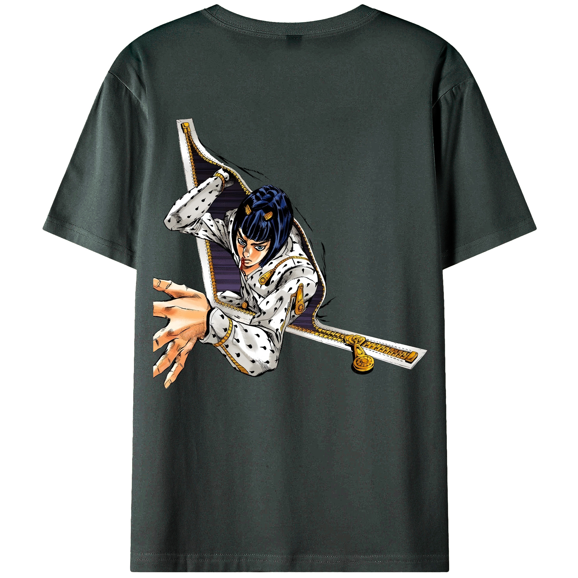 （画像用） ジョジョの奇妙な冒険 ブローノ?ブチャラティ JoJo's Bizarre Adventure Bruno Bucciarati 綿100％ メンズ半袖Tシャツ（バックプリント） 通気性